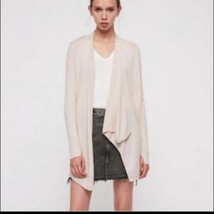 All Saints Ivory Drina Ribbed Cardigan 100% Merino Wool